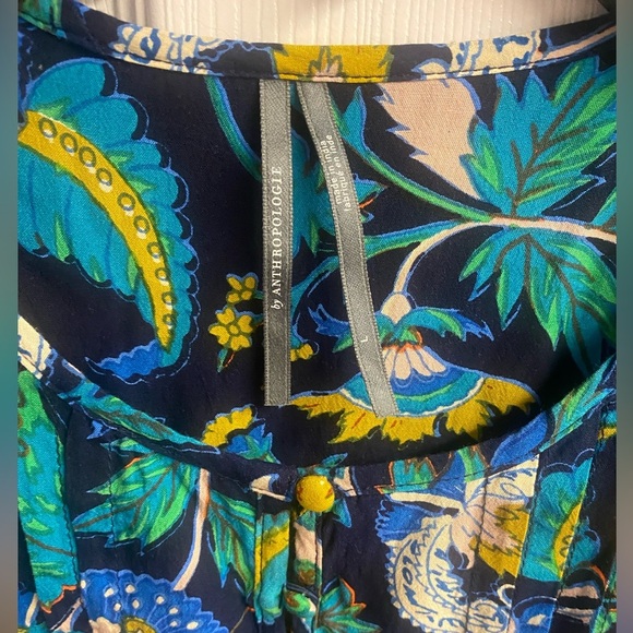 Anthropologie 100% Viscose Clara Print Velvet Trimmed Top Size Large - Picture 3 of 5